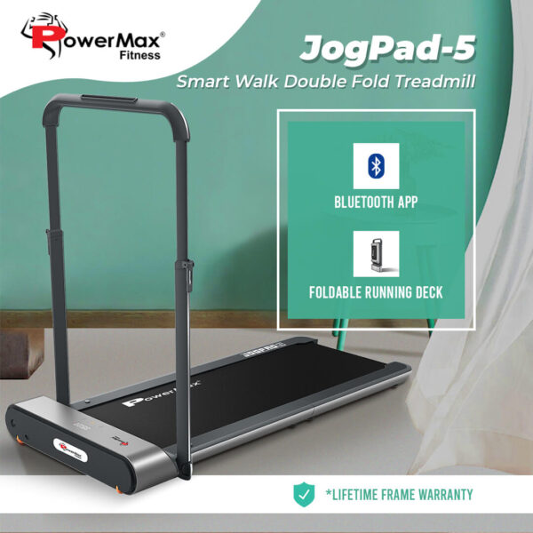 Powermax JogPad-5 Smart Walk & Jog, Double Fold Treadmill , 2.0HP Brushless DC Motor,   1200X400mm / 47.2X15.7inches  running Surface