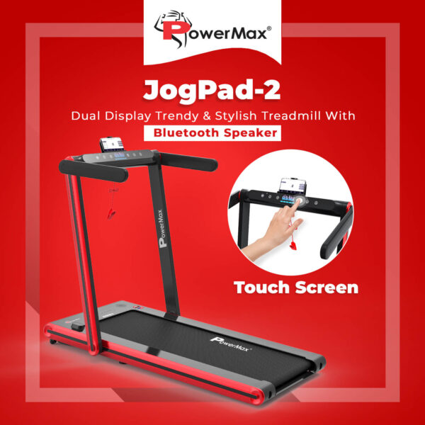 Powermax JogPad-2 Touch Screen Dual Display Treadmill , 2.0HP DC Motor, 1100X400MM / 43.3X15.7inches,  Running Surface