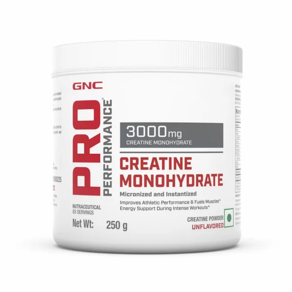 GNC Pro Performance Creatine Unflavoured 250g Size Premium quality creatine supplement which helps to fuel skeletal muscles and boost energy production during high-intensity workouts