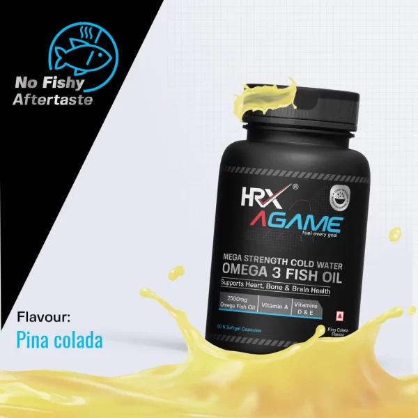 HRX Omega-3 Fish Oil Pina Colada Flavour 60 softgels  both imperative for a healthy heart.