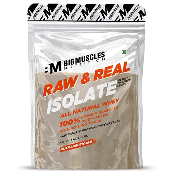 BIG MUSCLES Raw & Real Isolate 1 Kg Unflavoured + Real BM Vitamin ( free ) high-quality protein supplement called BIG MUSCLES Raw & Real Isolate is ideal for anyone wishing to increase their level of fitness and grow lean muscle mass.