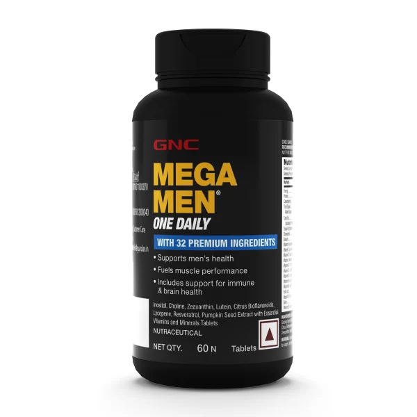 GNC Mega Men One Daily Multivitamin highly processed foods. These multivitamins support energy production and brain, heart, ocular and overall health. 60 tabs