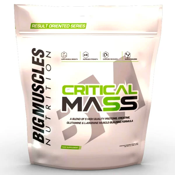 BIG MUSCLES Critical Mass + Real BM Vitamin ( free )  high-quality combination of proteins, carbs, and vital nutrients called “Critical Mass” supports the body’s organic muscle-building processes. Real BM Vitamin offers vital vitamins and minerals such vitamin B12, iron, and zinc.