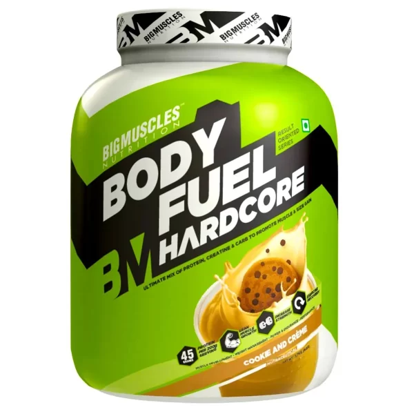 BIG MUSCLES Body Fuel Hardcore + Real BM Vitamin ( free )  high-quality blend helps you increase lean muscle mass, improve endurance, and improve your overall athletic performance.  fitness objectives and enhance their general health and wellness should use this supplement.