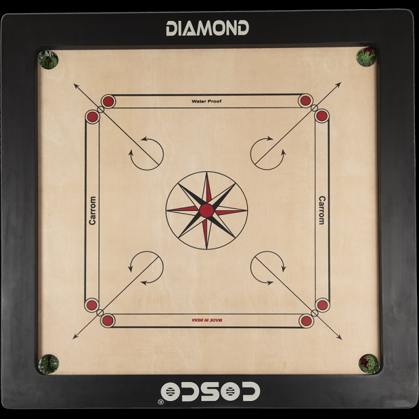 COSCO Diamond 35 inches Premium quality 16mm plywood frame for a swift rebound  Carrom size (29 x 29 inches)