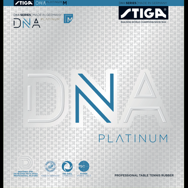 STIGA DNA Platinum M rubber with superior grip and spin that allow for strikes from challenging angles. with long durability and a clear, crisp sound.