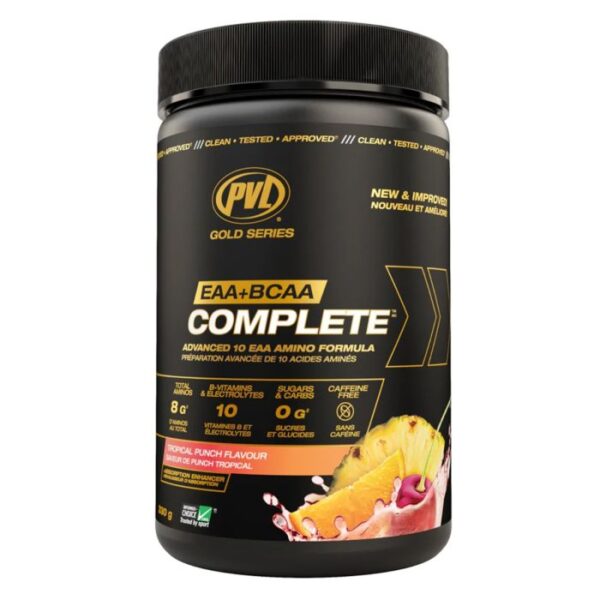 PVL EAA + BCAA COMPLETE (30 servings) Tropical Punch Flavour  Loaded with B-Vitamins & Electrolytes for Hydration